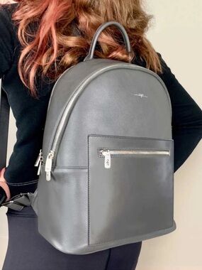 ESPE Jacob Vegan Leather Backpack Grey Handbag Large Zipper Pocket Craft